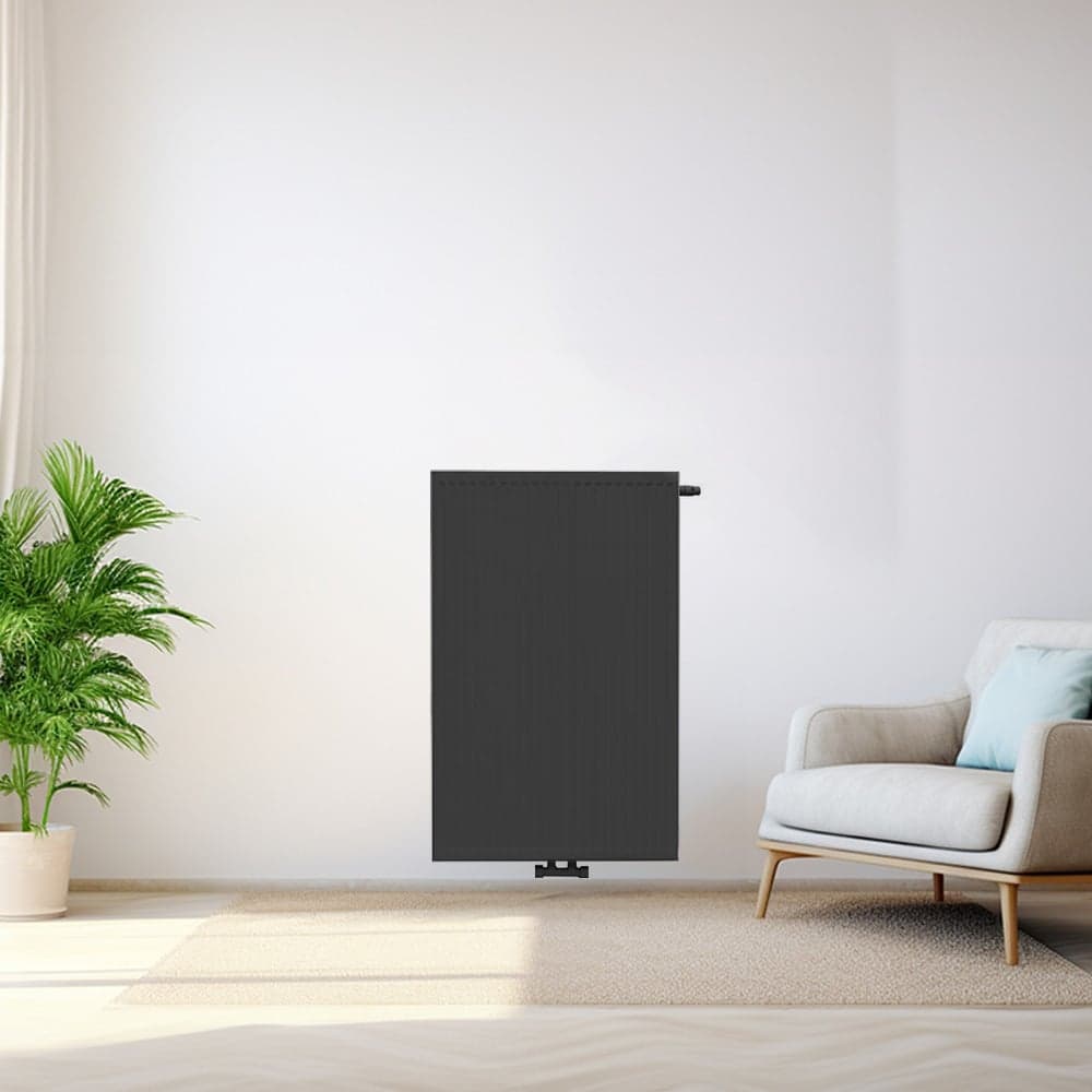 H90 x B80 T22 - Paneelradiator C8 geribbelde voorzijde Mat Zwart