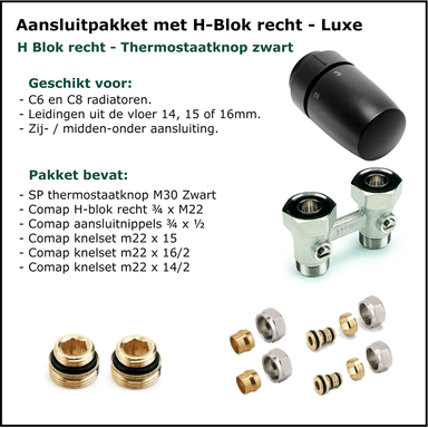 Aansluitset Onderblok Recht - H-Blok - Luxe - Zwart