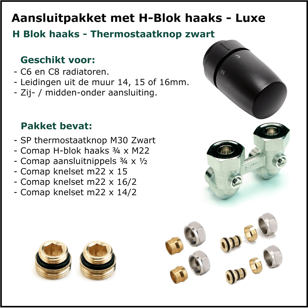 Aansluitset Onderblok Haaks - H-Blok - Luxe - Zwart