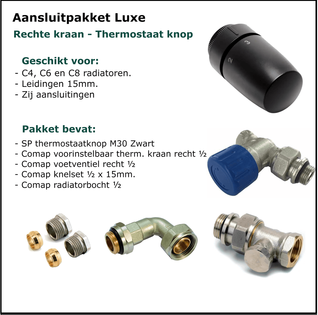 Set 3 - Zij Aansluitset Recht - Luxe - Zwart