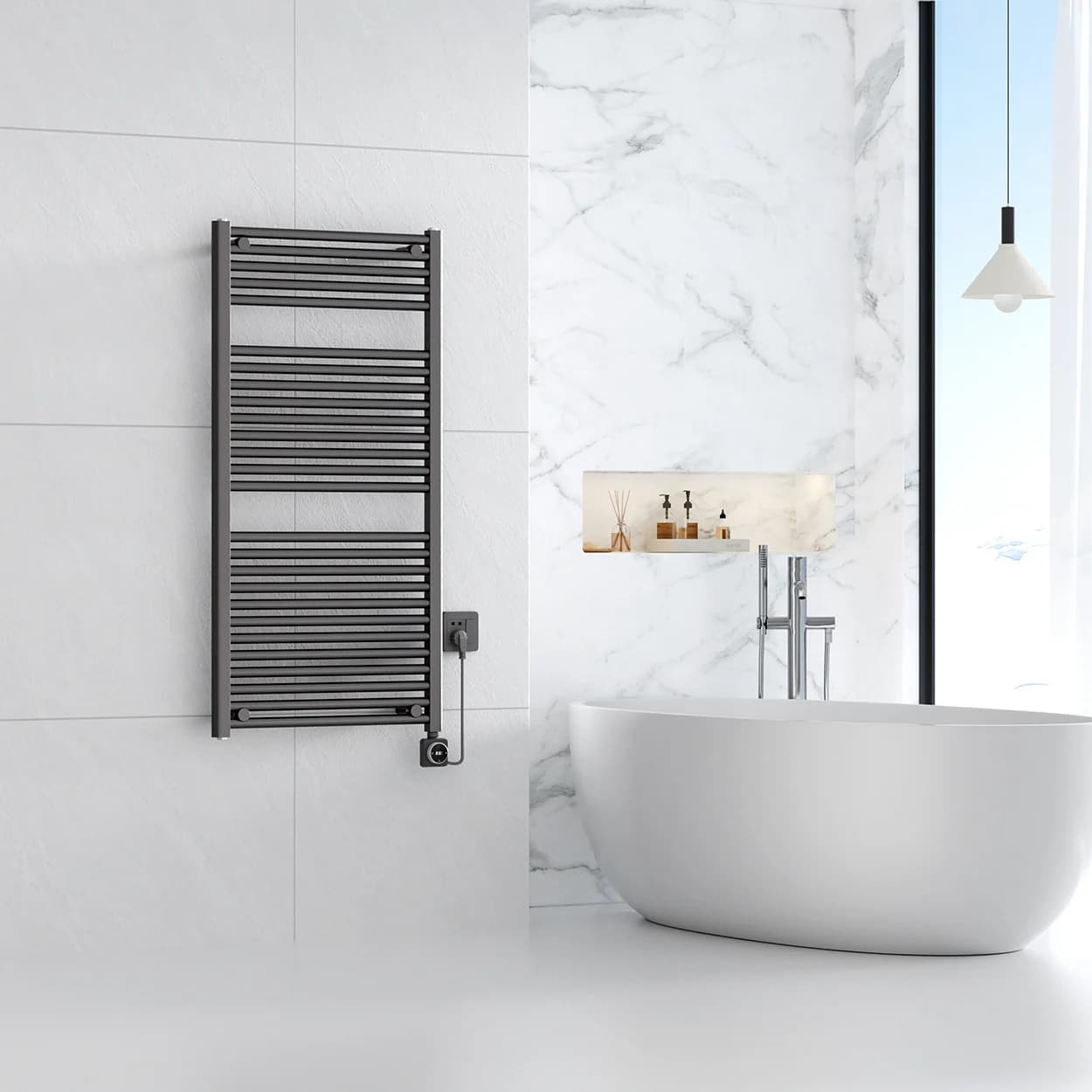 Smart WIFI elektrische handdoekradiator Gunmetal  (700 Watt) 118,5 x 60 cm