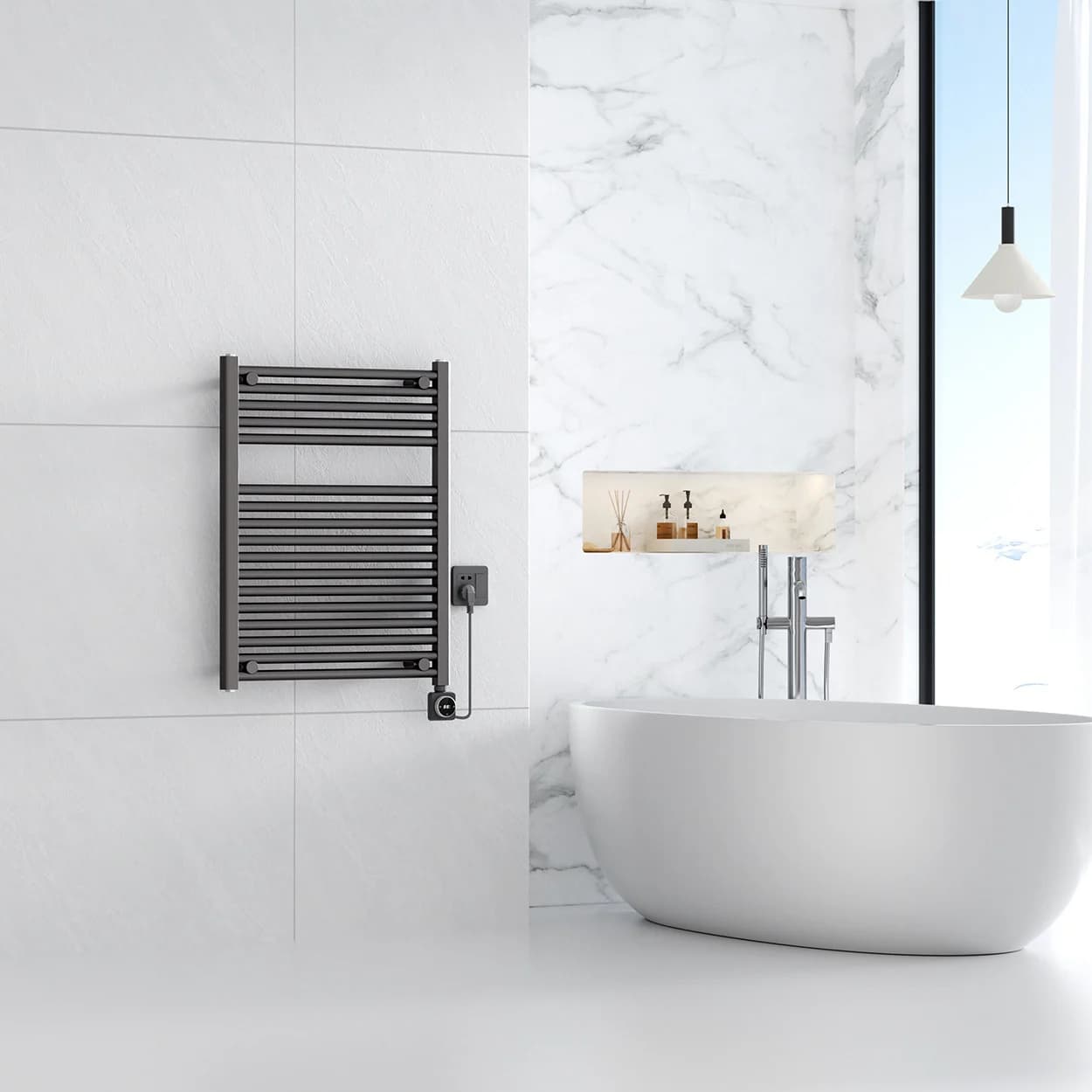 Smart WIFI elektrische handdoekradiator Gunmetal (400 Watt)  76,6 x 60 cm