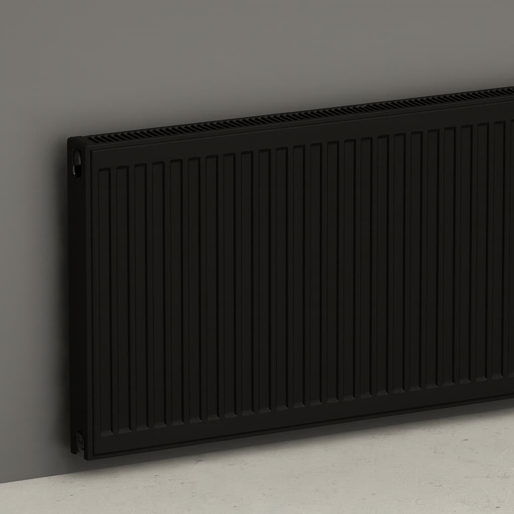 H50 x B300 T22 - Paneelradiator C8  geribbelde voorzijde Mat Zwart