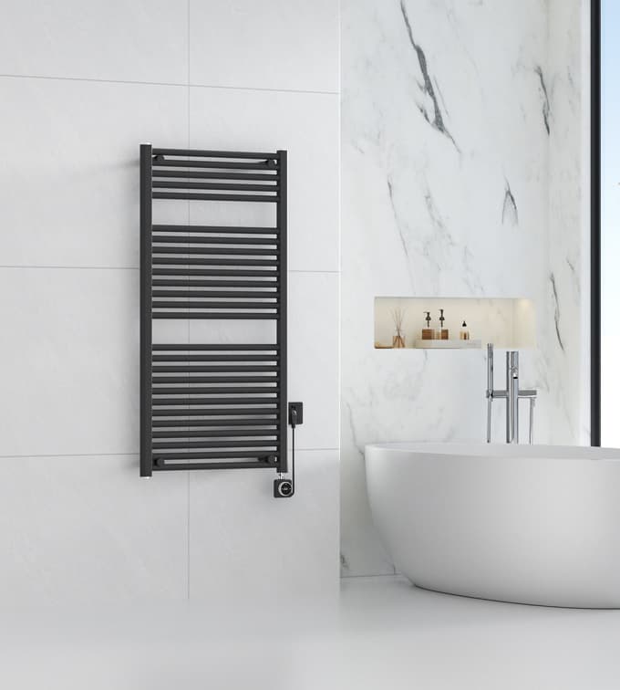 Smart - elektrische handdoekradiator (700 Watt) - Mat Zwart - 118,5 x 60 Cm