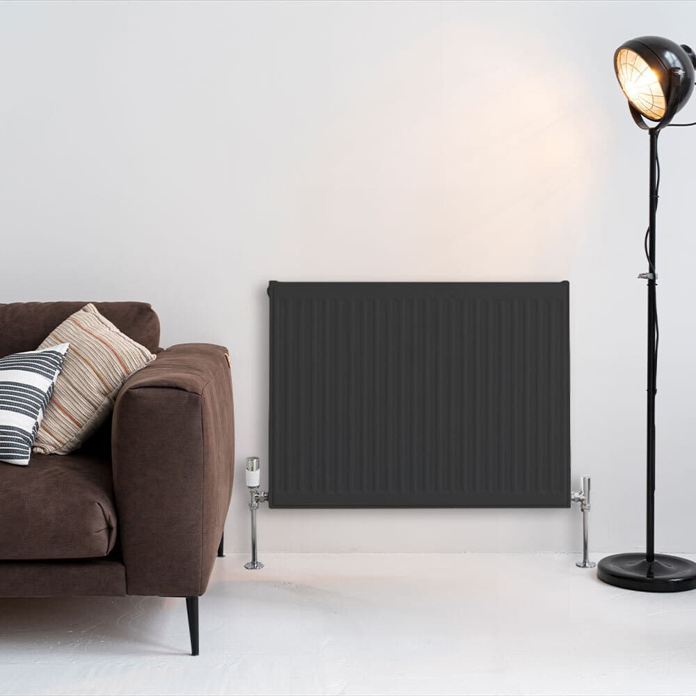 H90 x B80 T33 - Paneelradiator C8 geribbelde voorzijde Mat Zwart