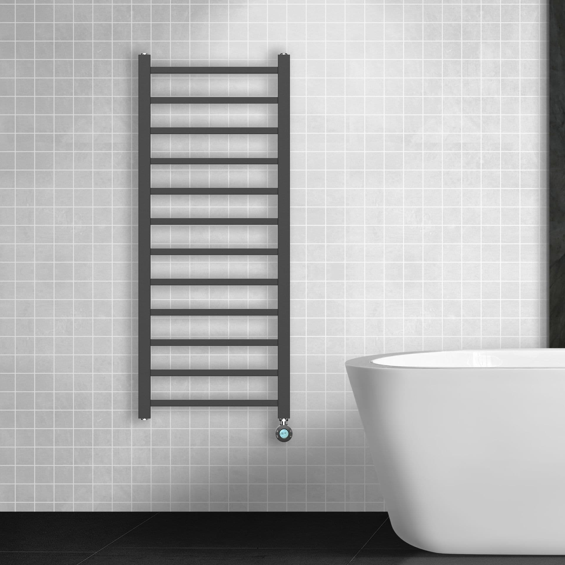 H160 x B50 cm - elektrische handdoekradiator 551 Watt - Mat Zwart