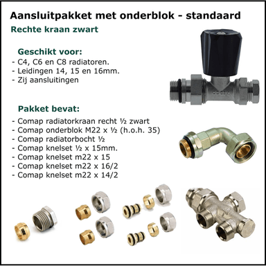 Set 6 - Aansluitset Recht - Onderblok - Standaard - Zwart
