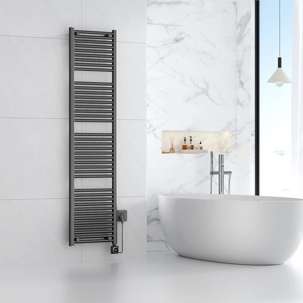 Smart WIFI elektrische handdoekradiator Gunmetal (1000 Watt) 181,7 x 45 cm