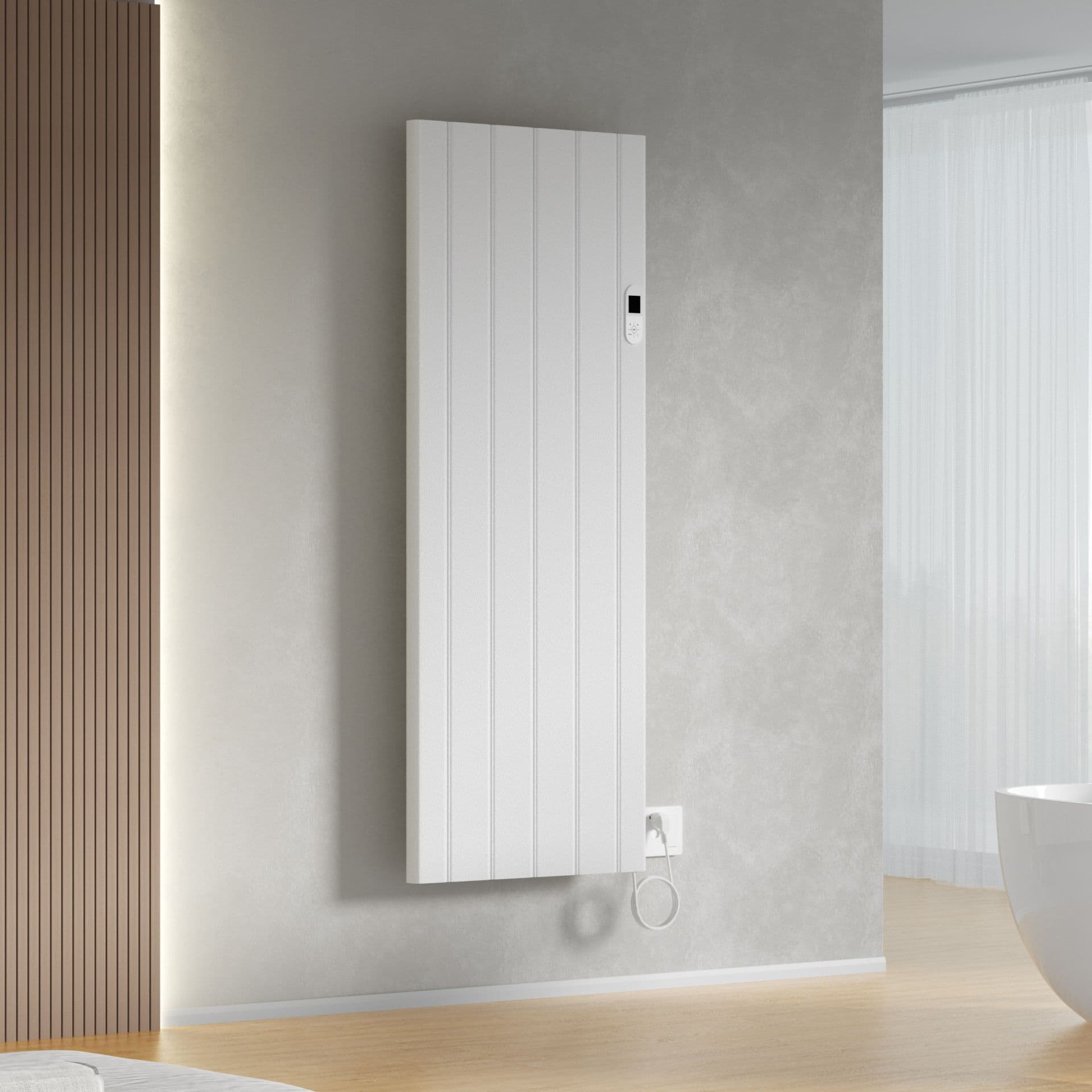 NIEUW - Elektrische designradiator verticaal 2000 Watt Smart Wifi met digitale thermostaat - Mat Wit