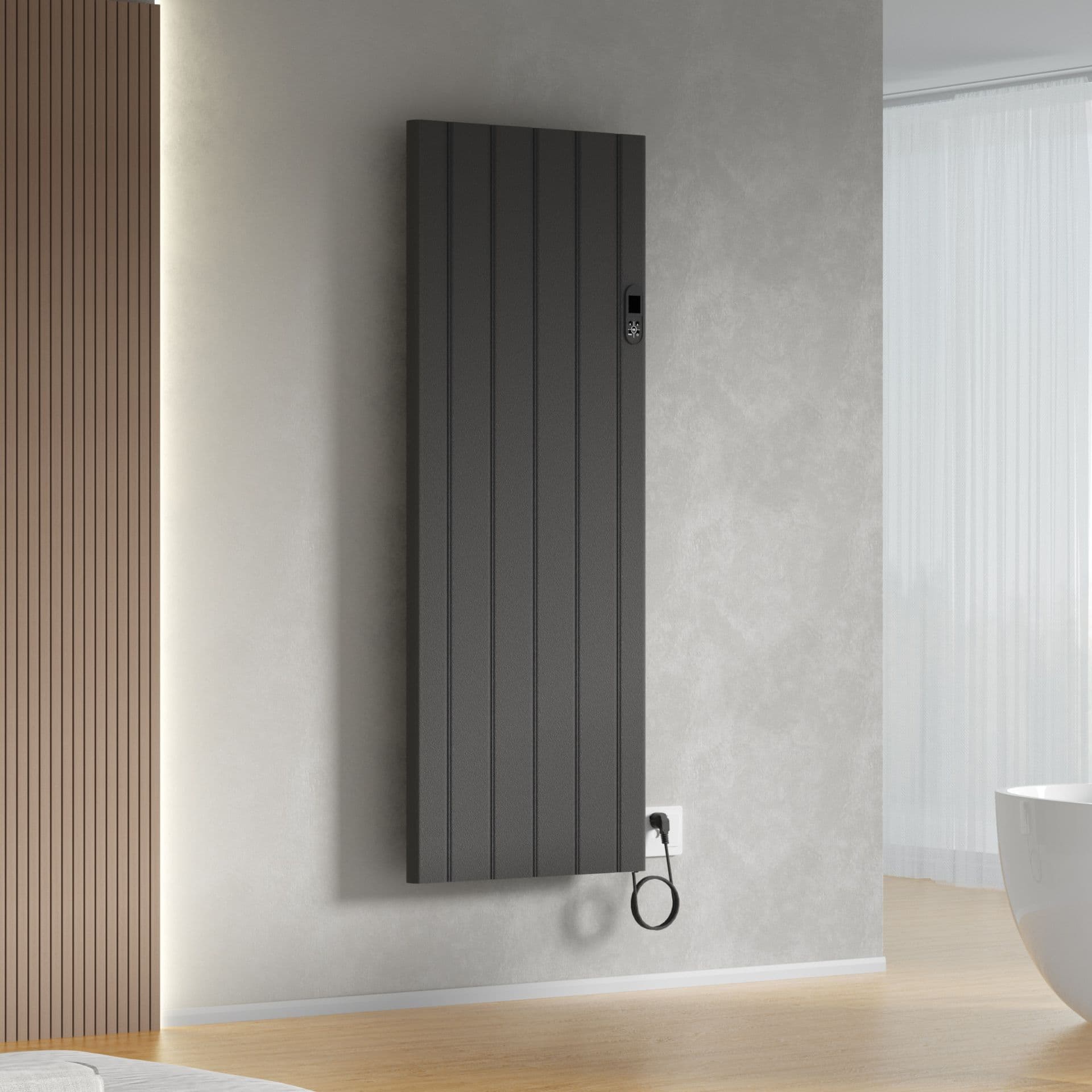Elektrische designradiator verticaal 2000 Watt Smart Wifi met digitale thermostaat - Mat Zwart